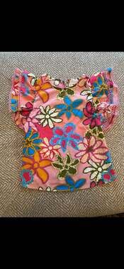 Jenny B Multicolor Vibrant Floral Print Trimmed Ruffle Sleeve Blouse XS